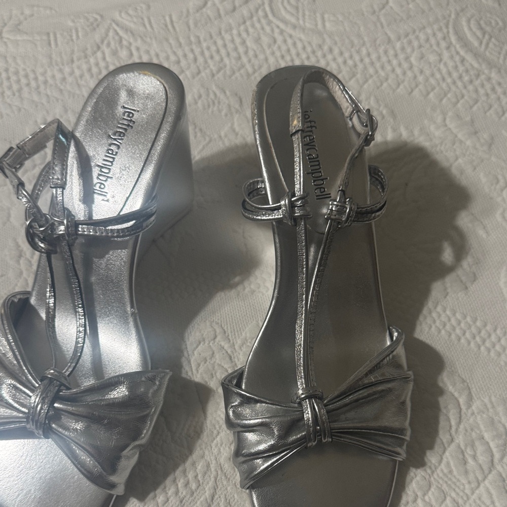 Jeffrey Campbell Metallic Silver Wedge Sandals